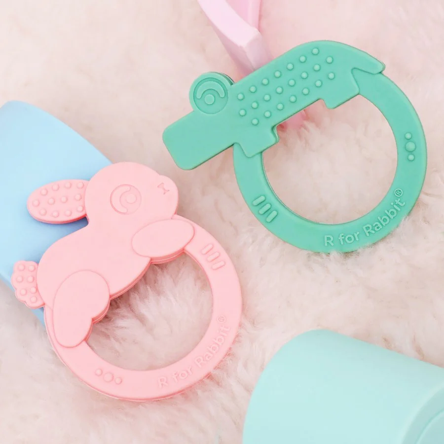 Tiny Bites Zoobie Baby Silicone Teethers Pack of 2 Elephant and Rabbit, Crocodile and Rabbit