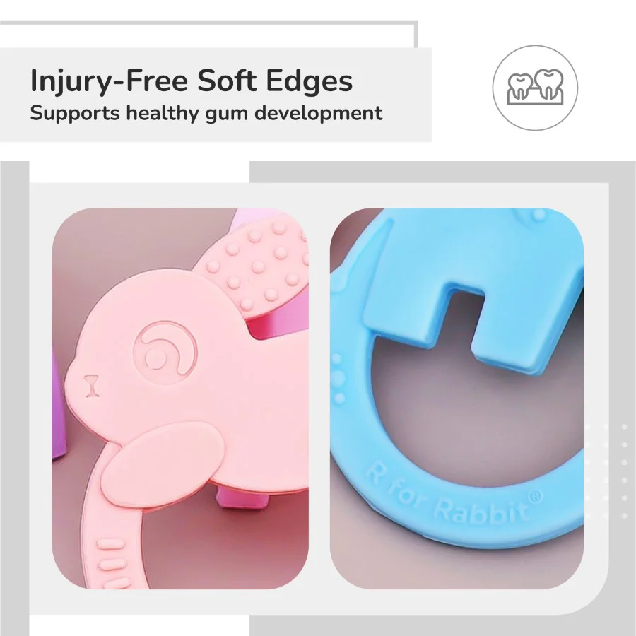 Tiny Bites Zoobie Baby Silicone Teethers Pack of 2 Elephant and Rabbit, Crocodile and Rabbit - Image 10