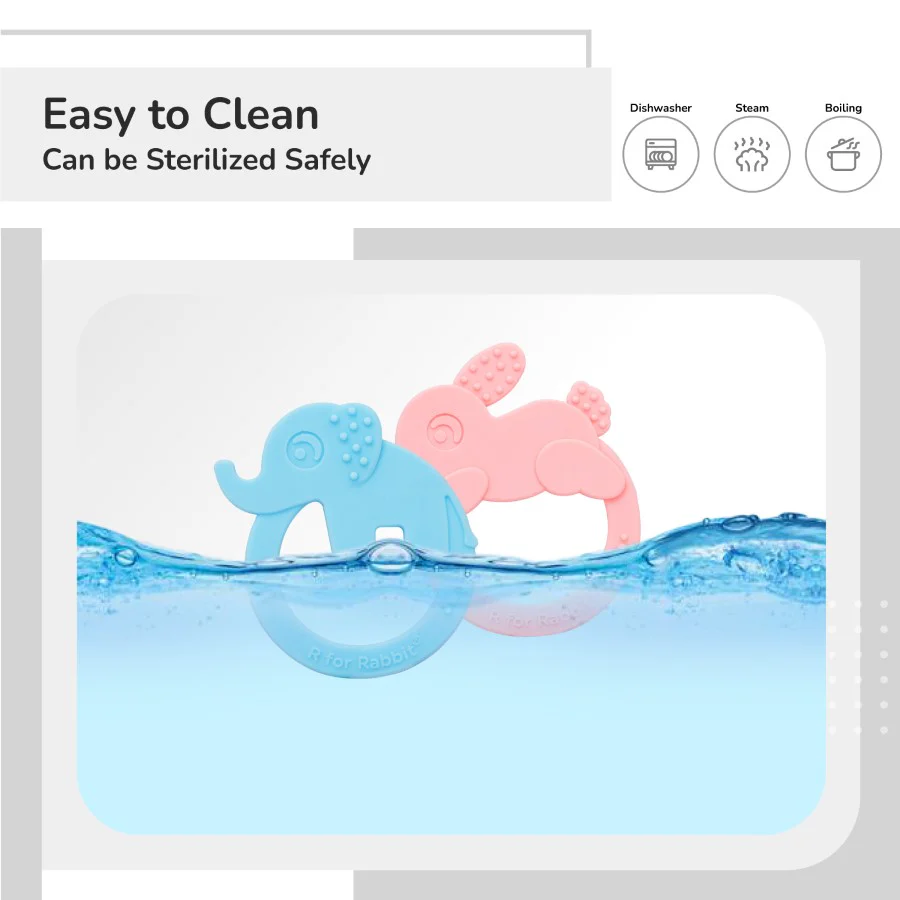 Tiny Bites Zoobie Baby Silicone Teethers Pack of 2 Elephant and Rabbit, Crocodile and Rabbit - Image 11