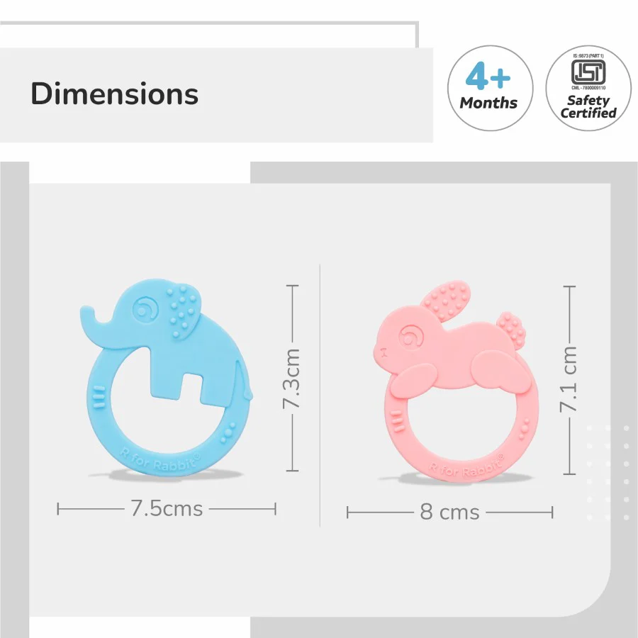 Tiny Bites Zoobie Baby Silicone Teethers Pack of 2 Elephant and Rabbit, Crocodile and Rabbit - Image 12