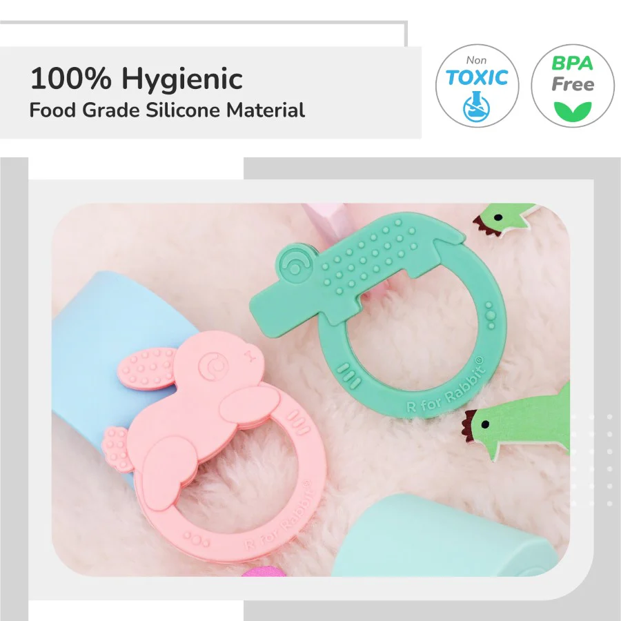 Tiny Bites Zoobie Baby Silicone Teethers Pack of 2 Elephant and Rabbit, Crocodile and Rabbit - Image 2