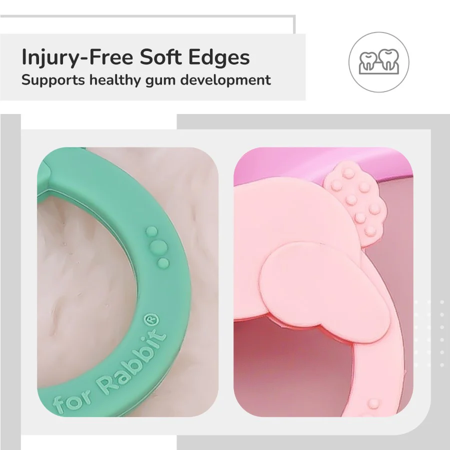 Tiny Bites Zoobie Baby Silicone Teethers Pack of 2 Elephant and Rabbit, Crocodile and Rabbit - Image 4
