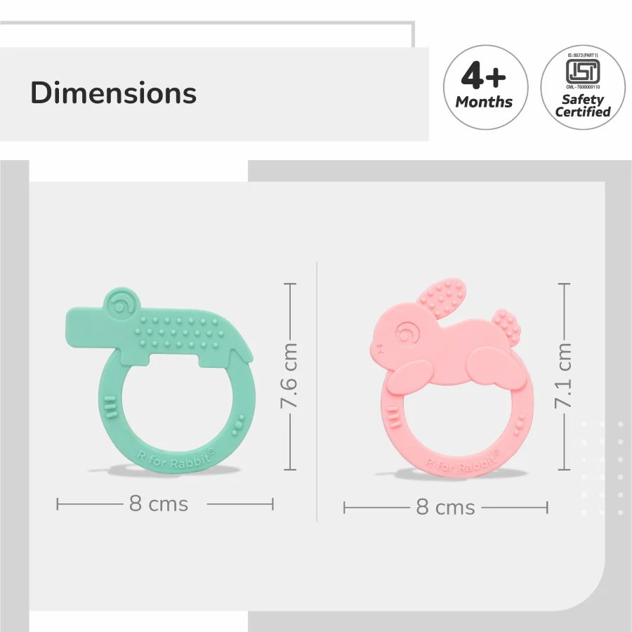 Tiny Bites Zoobie Baby Silicone Teethers Pack of 2 Elephant and Rabbit, Crocodile and Rabbit - Image 6