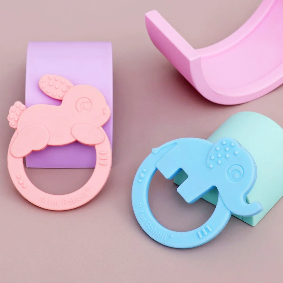 Tiny Bites Zoobie Baby Silicone Teethers Pack of 2 Elephant and Rabbit, Crocodile and Rabbit - Image 7