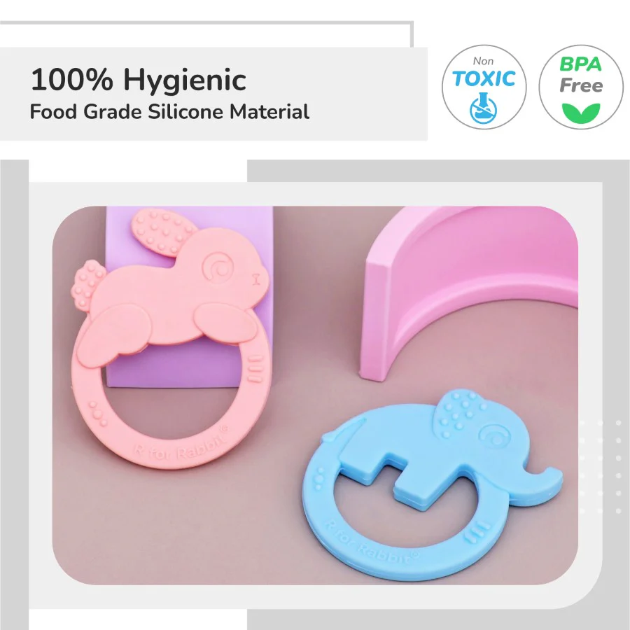 Tiny Bites Zoobie Baby Silicone Teethers Pack of 2 Elephant and Rabbit, Crocodile and Rabbit - Image 8