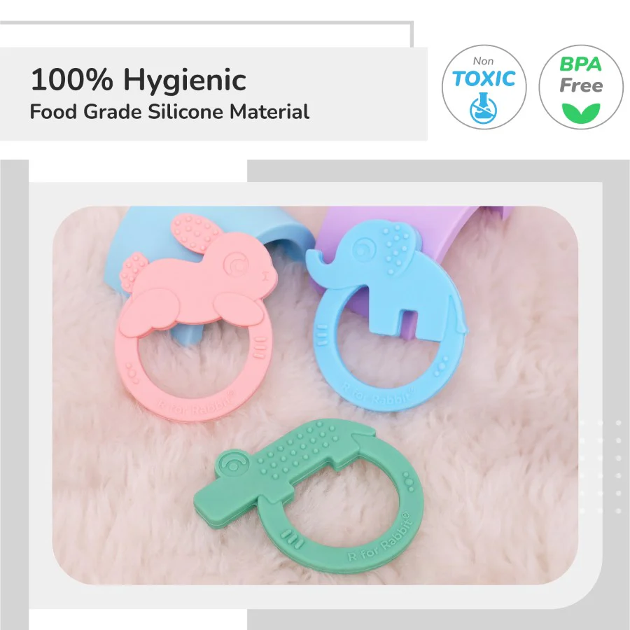 Tiny Bites Zoobie Baby Silicone Teethers Pack of 3 Crocodile, Rabbit, and Elephant - Image 2