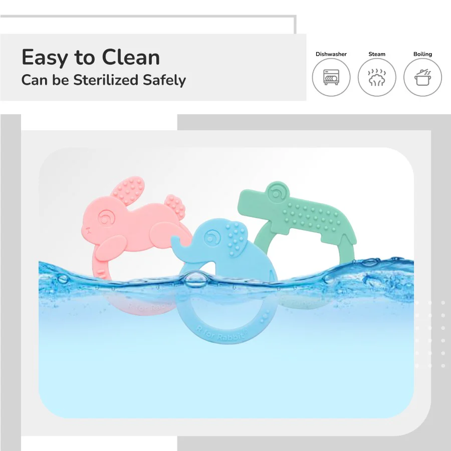 Tiny Bites Zoobie Baby Silicone Teethers Pack of 3 Crocodile, Rabbit, and Elephant - Image 4