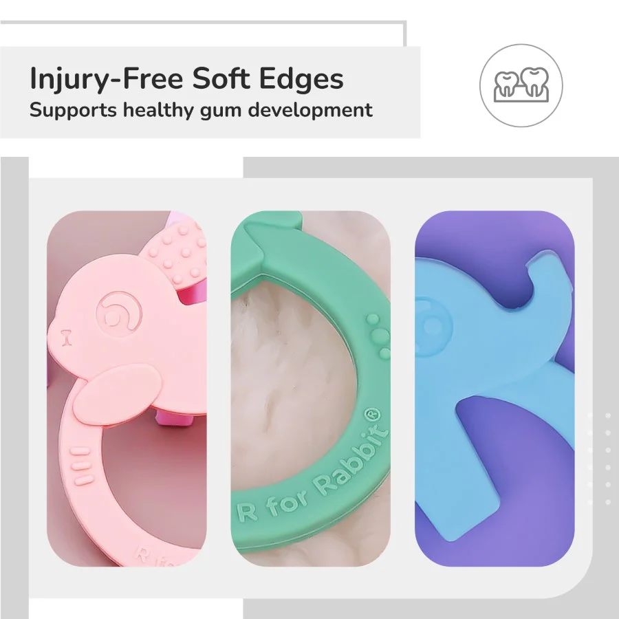 Tiny Bites Zoobie Baby Silicone Teethers Pack of 3 Crocodile, Rabbit, and Elephant - Image 5