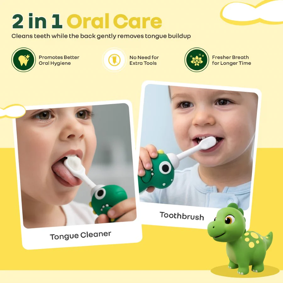 Tiny Smiles Dino, Ultra Soft Kids Toothbrush for Gentle Oral Care, BPA Free, 2+ Years - Image 4