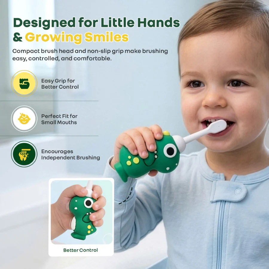 Tiny Smiles Dino, Ultra Soft Kids Toothbrush for Gentle Oral Care, BPA Free, 2+ Years - Image 7