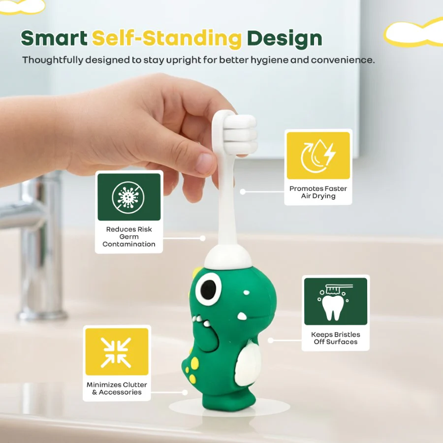 Tiny Smiles Dino, Ultra Soft Kids Toothbrush for Gentle Oral Care, BPA Free, 2+ Years - Image 8
