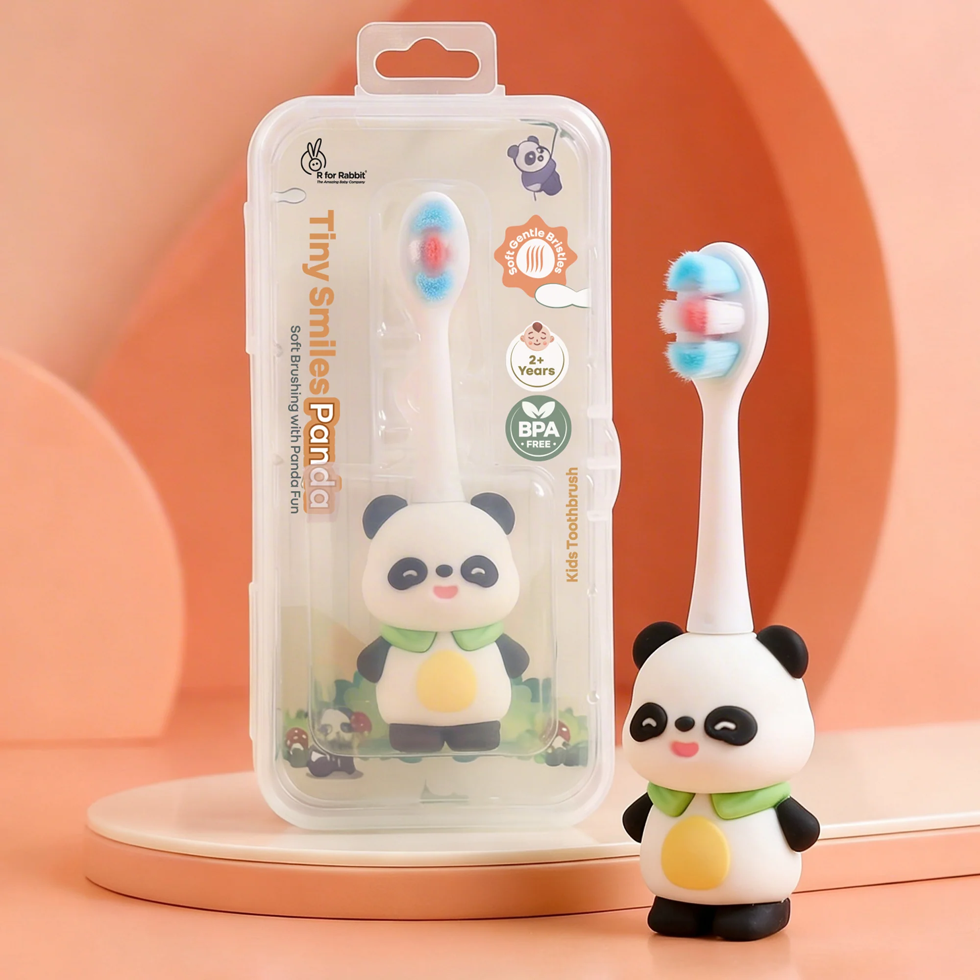 Tiny Smiles Panda Kids Toothbrush, Ultra Soft PBT Bristles, BPA Free, Self-Standing with Travel Case
