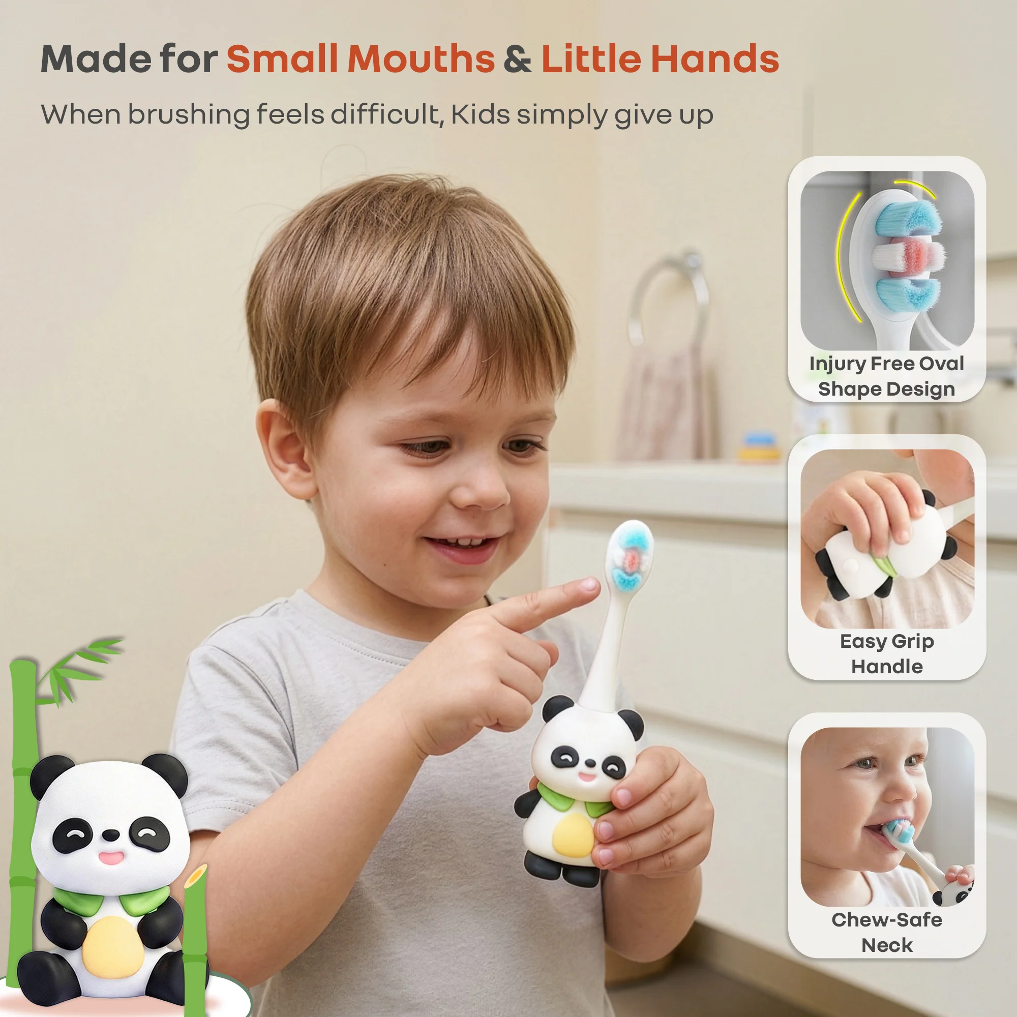 Tiny Smiles Panda Kids Toothbrush, Ultra Soft PBT Bristles, BPA Free, Self-Standing with Travel Case - Image 12