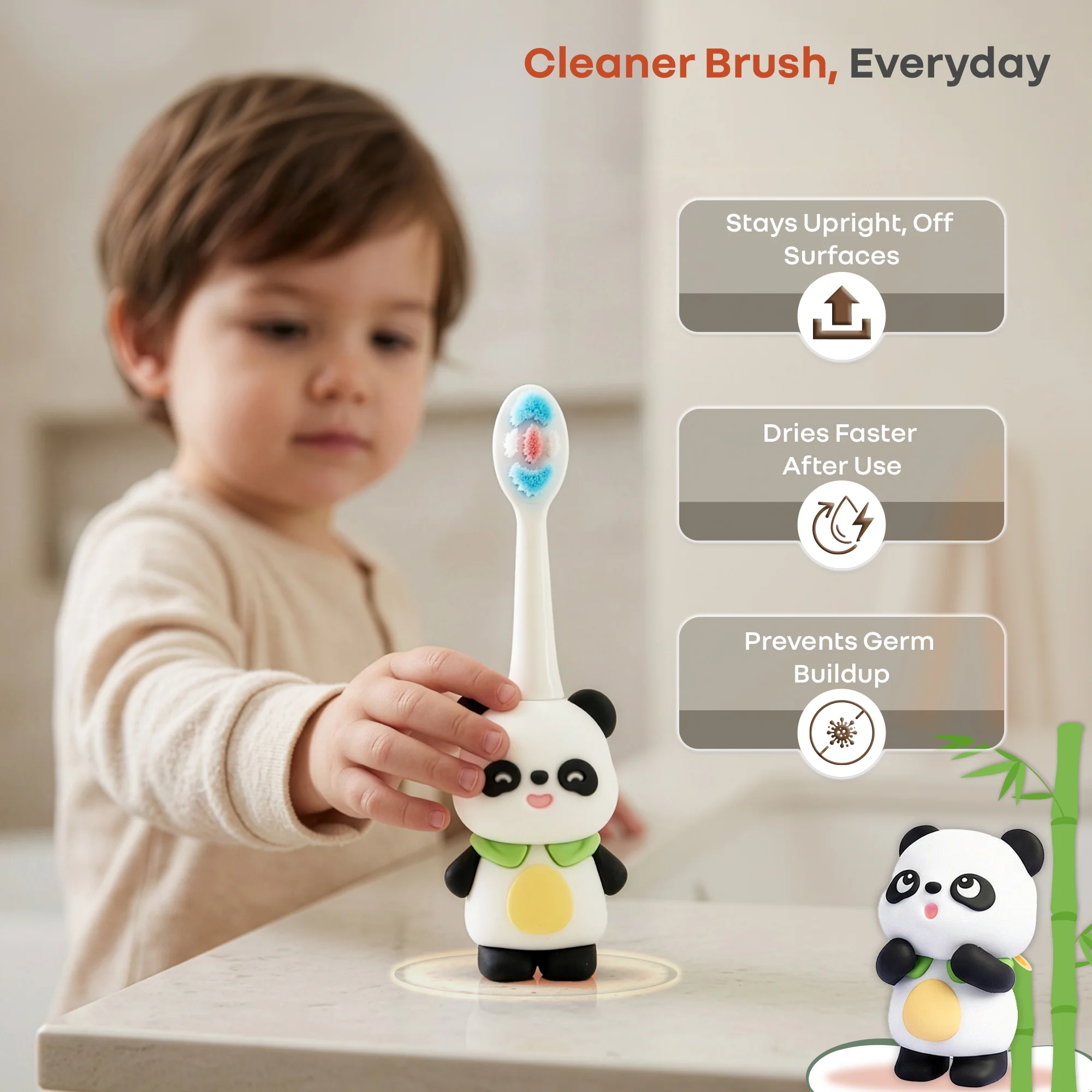 Tiny Smiles Panda Kids Toothbrush, Ultra Soft PBT Bristles, BPA Free, Self-Standing with Travel Case - Image 13