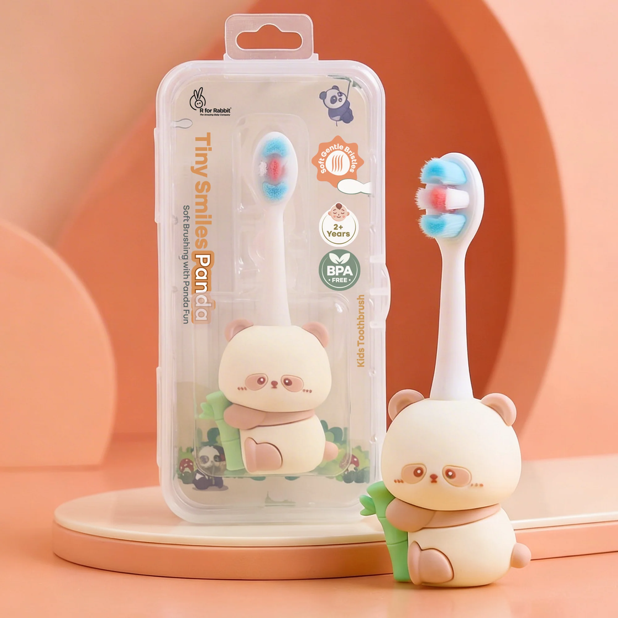 Tiny Smiles Panda Kids Toothbrush, Ultra Soft PBT Bristles, BPA Free, Self-Standing with Travel Case - Image 2