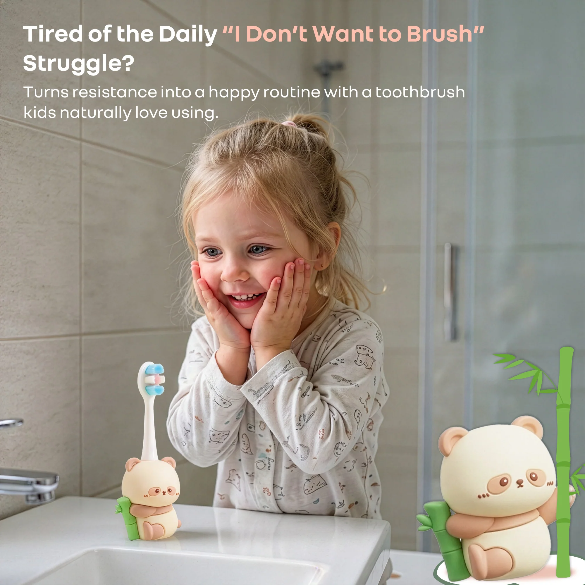 Tiny Smiles Panda Kids Toothbrush, Ultra Soft PBT Bristles, BPA Free, Self-Standing with Travel Case - Image 3