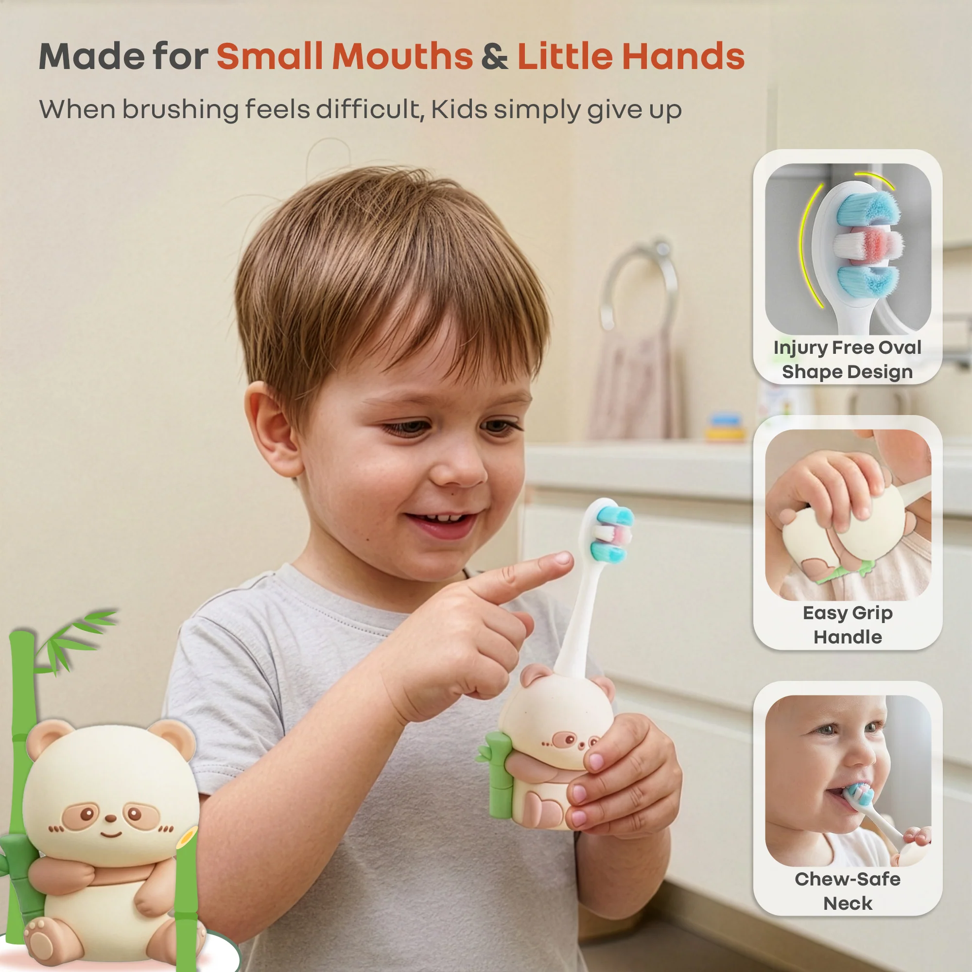 Tiny Smiles Panda Kids Toothbrush, Ultra Soft PBT Bristles, BPA Free, Self-Standing with Travel Case - Image 5