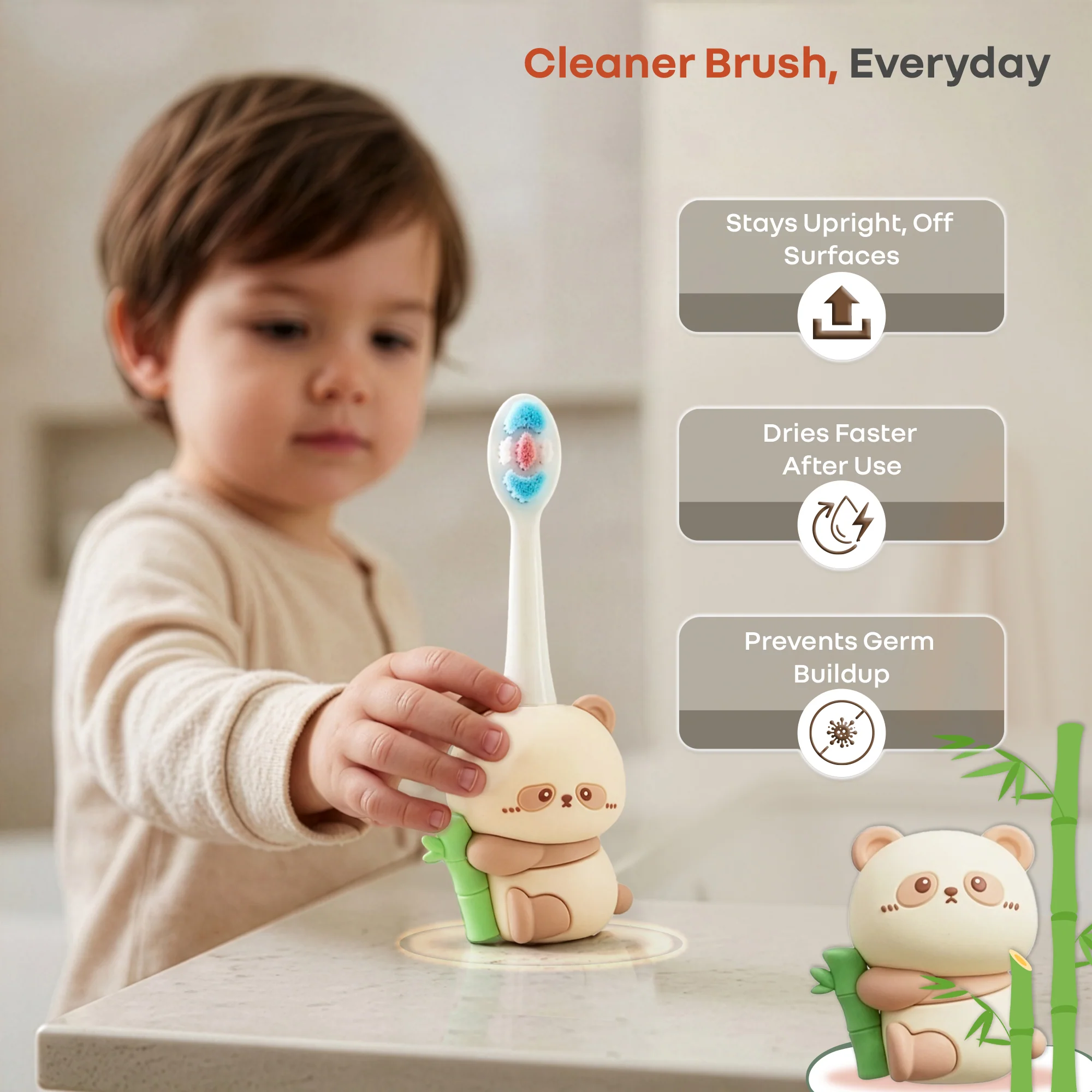 Tiny Smiles Panda Kids Toothbrush, Ultra Soft PBT Bristles, BPA Free, Self-Standing with Travel Case - Image 6