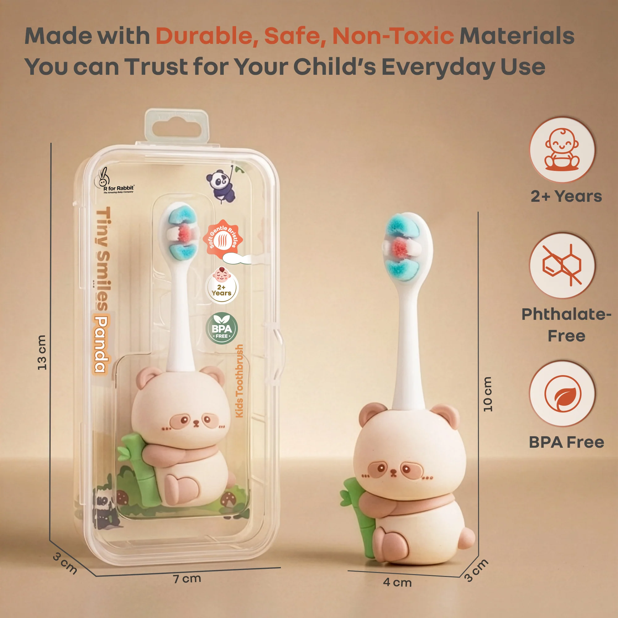 Tiny Smiles Panda Kids Toothbrush, Ultra Soft PBT Bristles, BPA Free, Self-Standing with Travel Case - Image 9