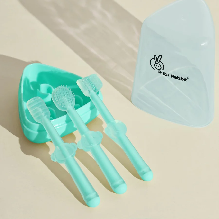 Tiny Smiles Pixie 3-in-1 Baby Toothbrush Set BPA-Free Silicone with Gum Massager, U-Shape & Toddler Brush