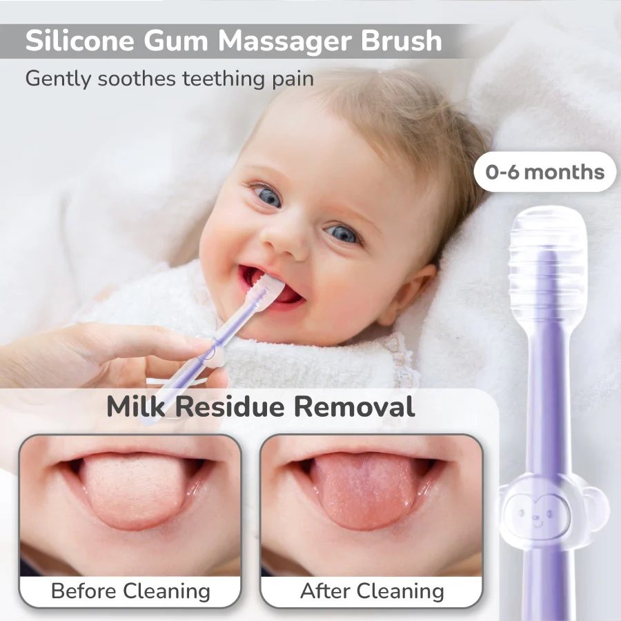 Tiny Smiles Pixie 3-in-1 Baby Toothbrush Set BPA-Free Silicone with Gum Massager, U-Shape & Toddler Brush - Image 10