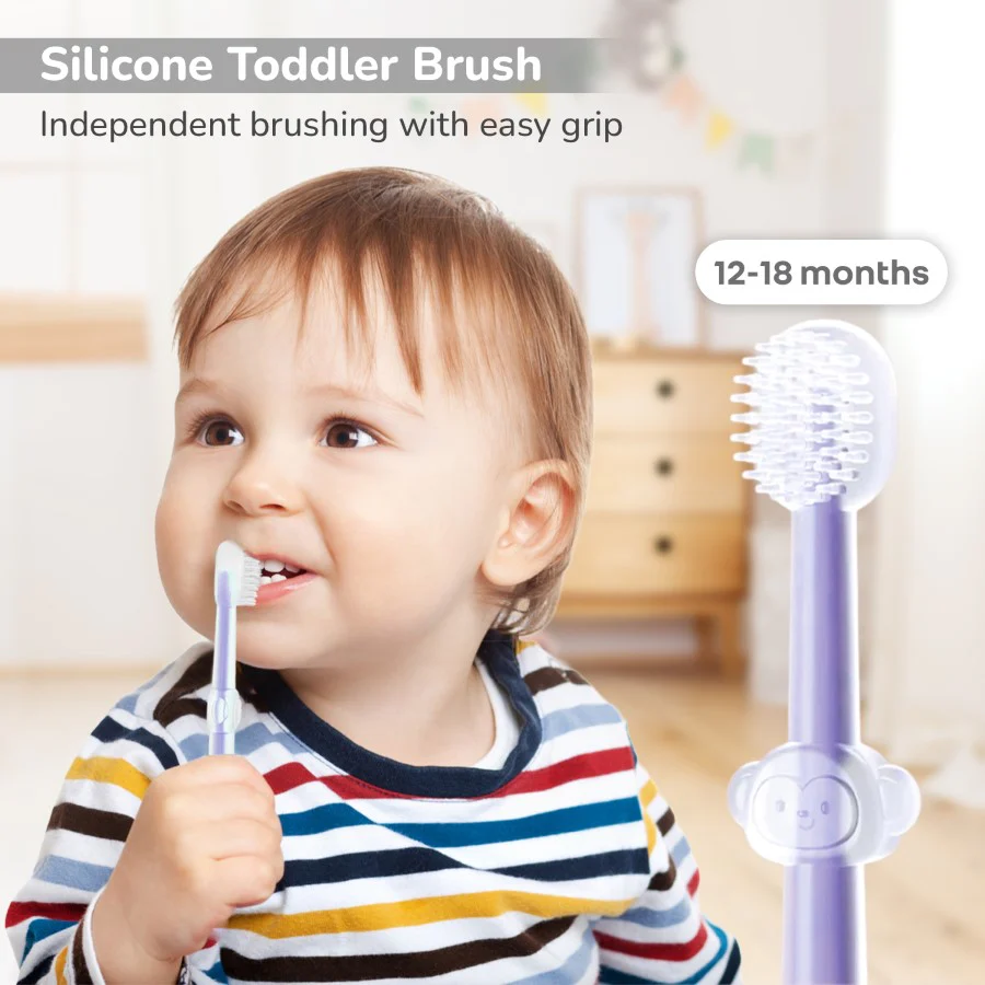 Tiny Smiles Pixie 3-in-1 Baby Toothbrush Set BPA-Free Silicone with Gum Massager, U-Shape & Toddler Brush - Image 12