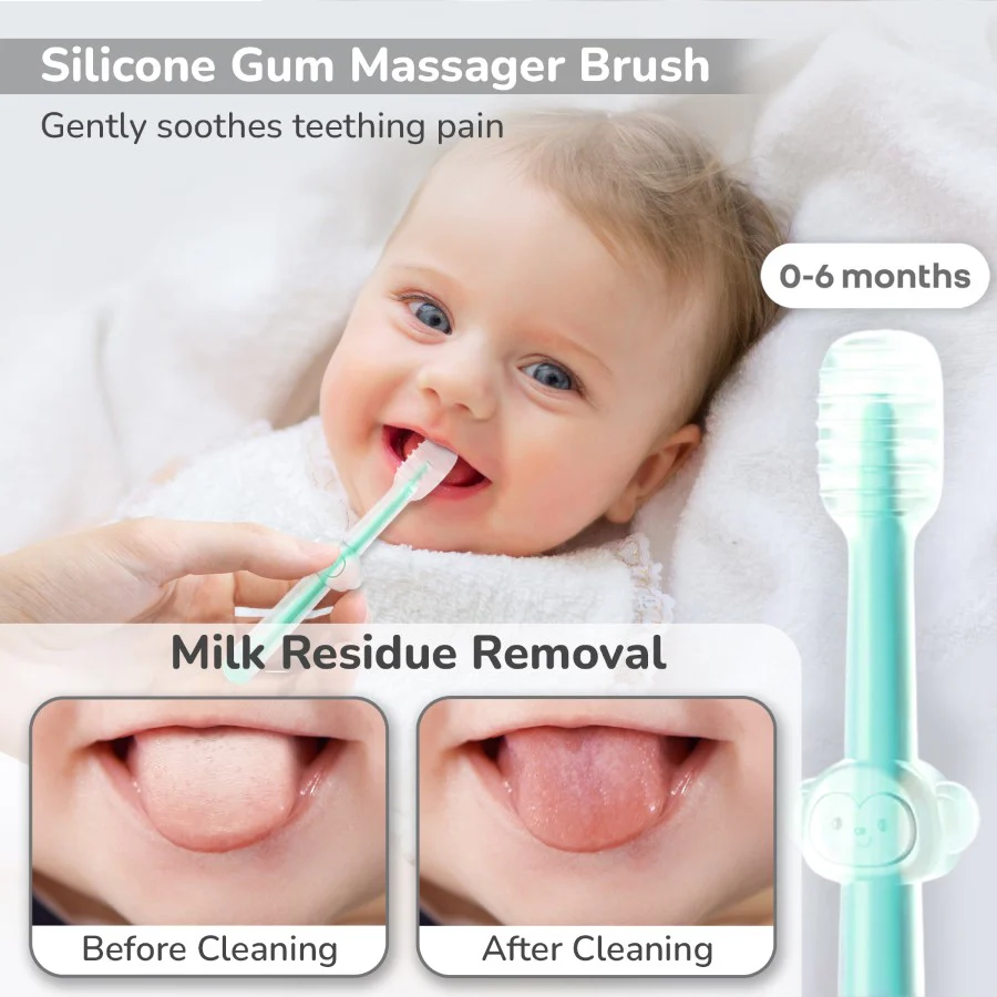 Tiny Smiles Pixie 3-in-1 Baby Toothbrush Set BPA-Free Silicone with Gum Massager, U-Shape & Toddler Brush - Image 2