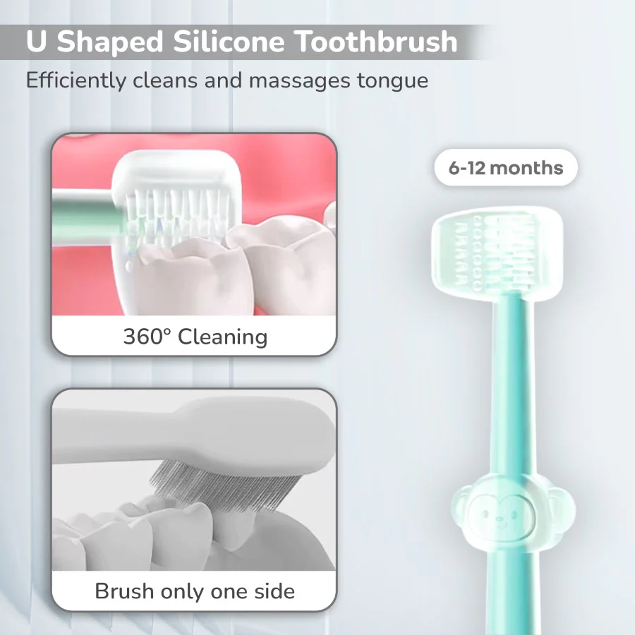 Tiny Smiles Pixie 3-in-1 Baby Toothbrush Set BPA-Free Silicone with Gum Massager, U-Shape & Toddler Brush - Image 3