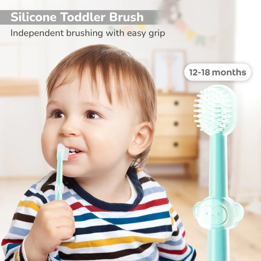 Tiny Smiles Pixie 3-in-1 Baby Toothbrush Set BPA-Free Silicone with Gum Massager, U-Shape & Toddler Brush - Image 4