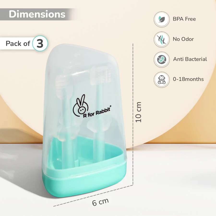 Tiny Smiles Pixie 3-in-1 Baby Toothbrush Set BPA-Free Silicone with Gum Massager, U-Shape & Toddler Brush - Image 8