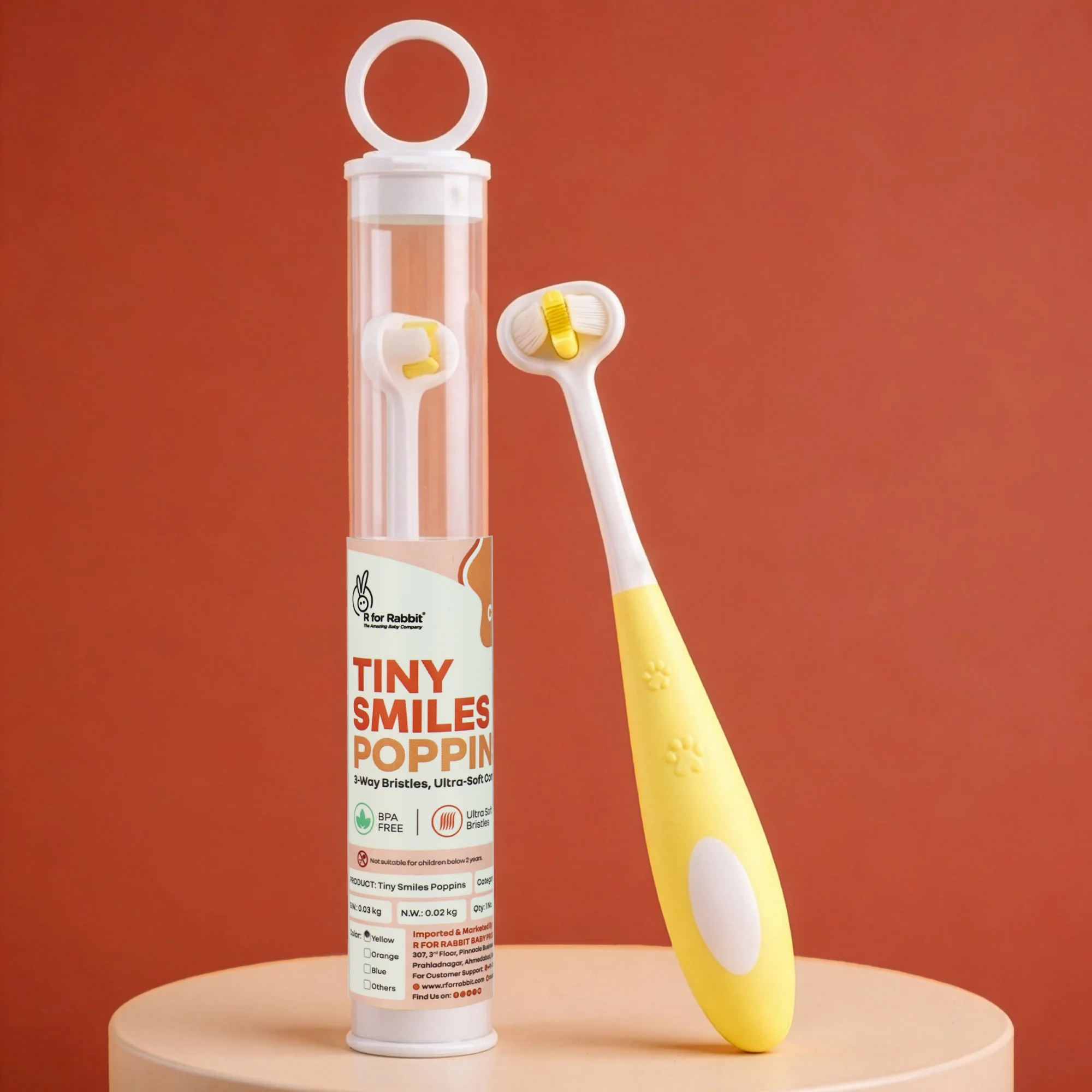 Tiny Smiles Poppins Kids Toothbrush, 3-Sided 360° Cleaning, Ultra Soft PBT Bristles