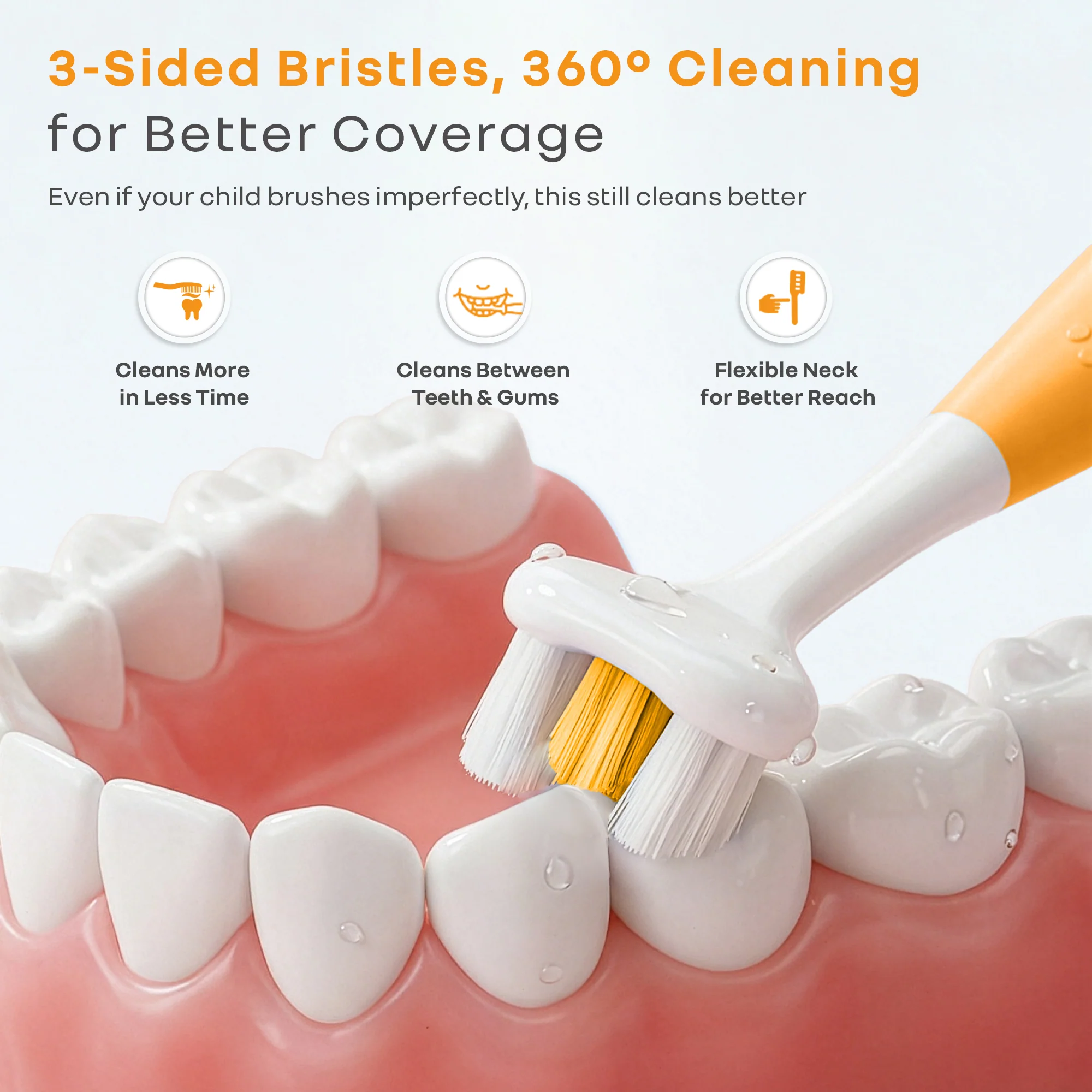 Tiny Smiles Poppins Kids Toothbrush, 3-Sided 360° Cleaning, Ultra Soft PBT Bristles - Image 10