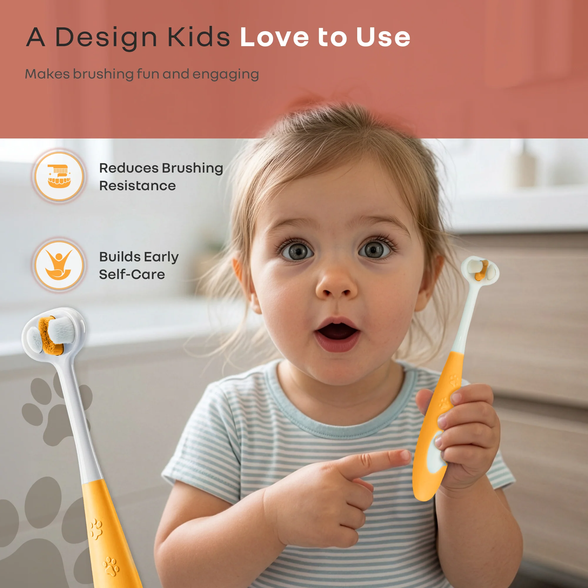 Tiny Smiles Poppins Kids Toothbrush, 3-Sided 360° Cleaning, Ultra Soft PBT Bristles - Image 12
