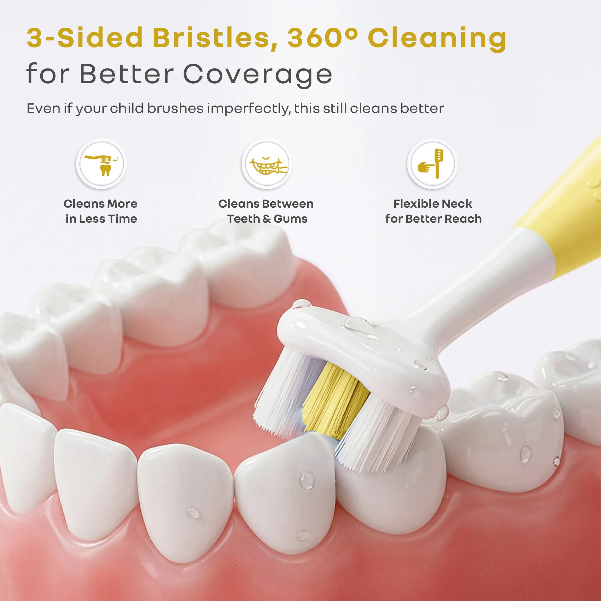 Tiny Smiles Poppins Kids Toothbrush, 3-Sided 360° Cleaning, Ultra Soft PBT Bristles - Image 2