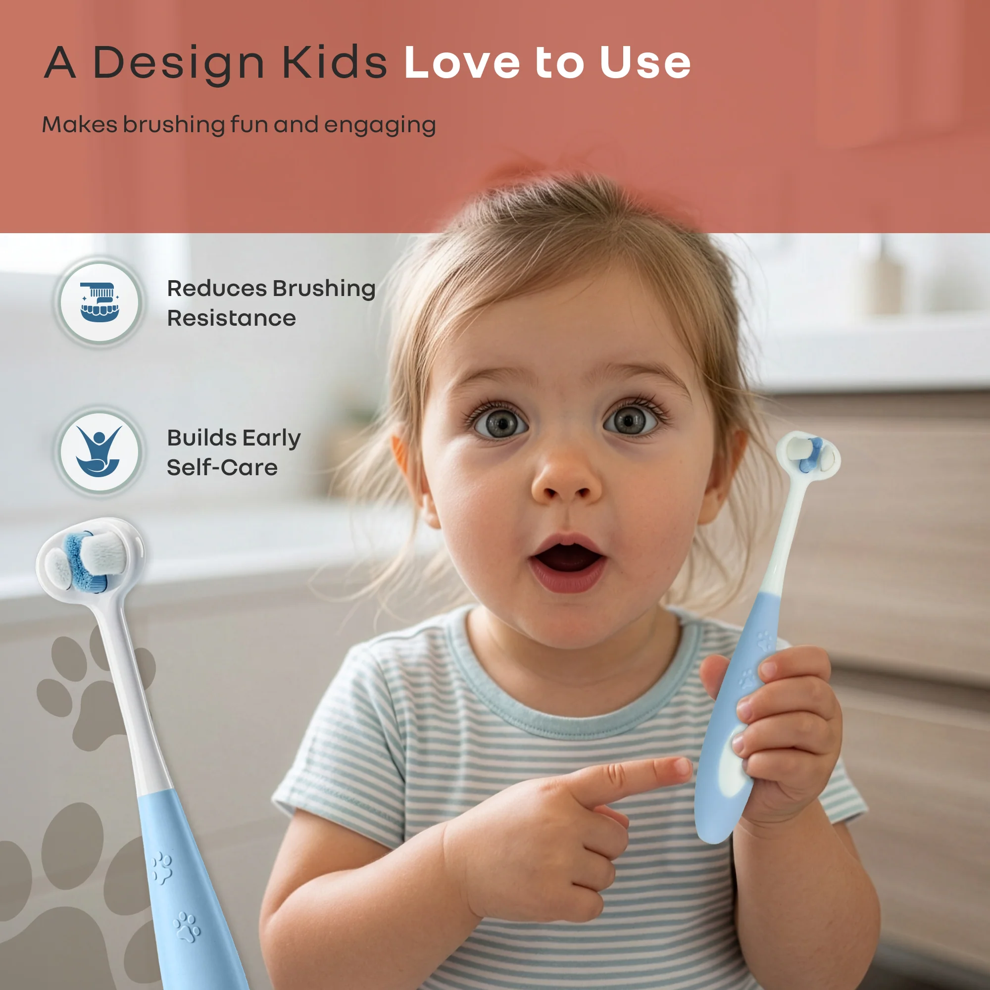 Tiny Smiles Poppins Kids Toothbrush, 3-Sided 360° Cleaning, Ultra Soft PBT Bristles - Image 20