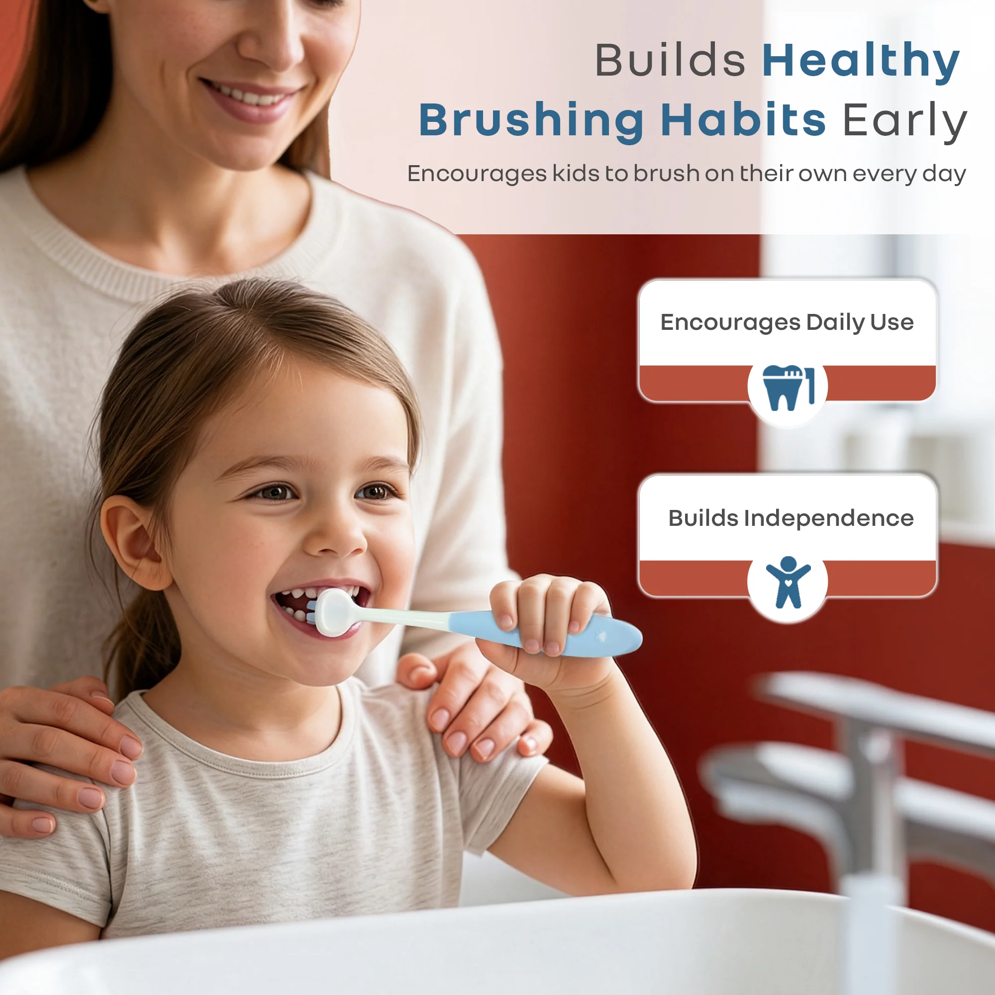 Tiny Smiles Poppins Kids Toothbrush, 3-Sided 360° Cleaning, Ultra Soft PBT Bristles - Image 21