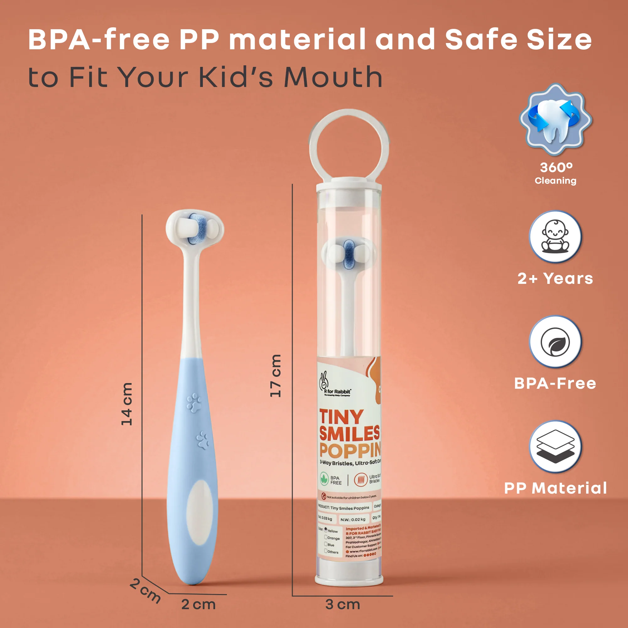 Tiny Smiles Poppins Kids Toothbrush, 3-Sided 360° Cleaning, Ultra Soft PBT Bristles - Image 24
