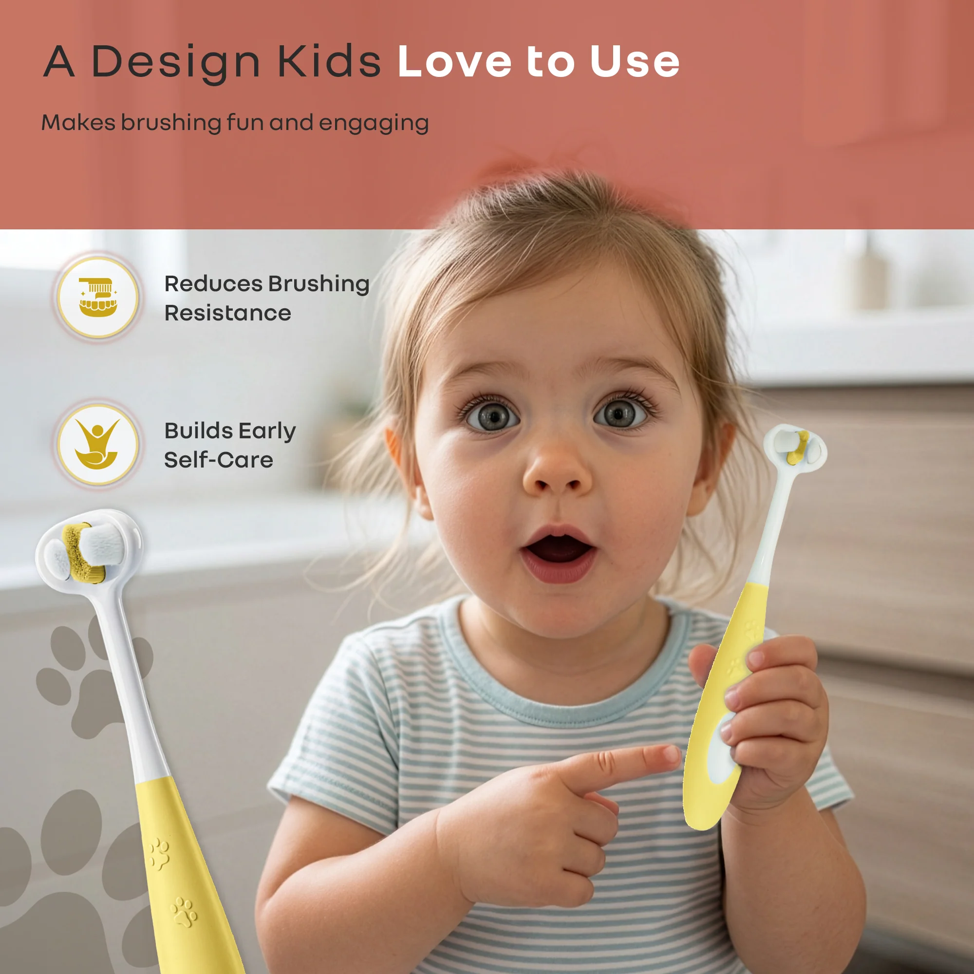 Tiny Smiles Poppins Kids Toothbrush, 3-Sided 360° Cleaning, Ultra Soft PBT Bristles - Image 4