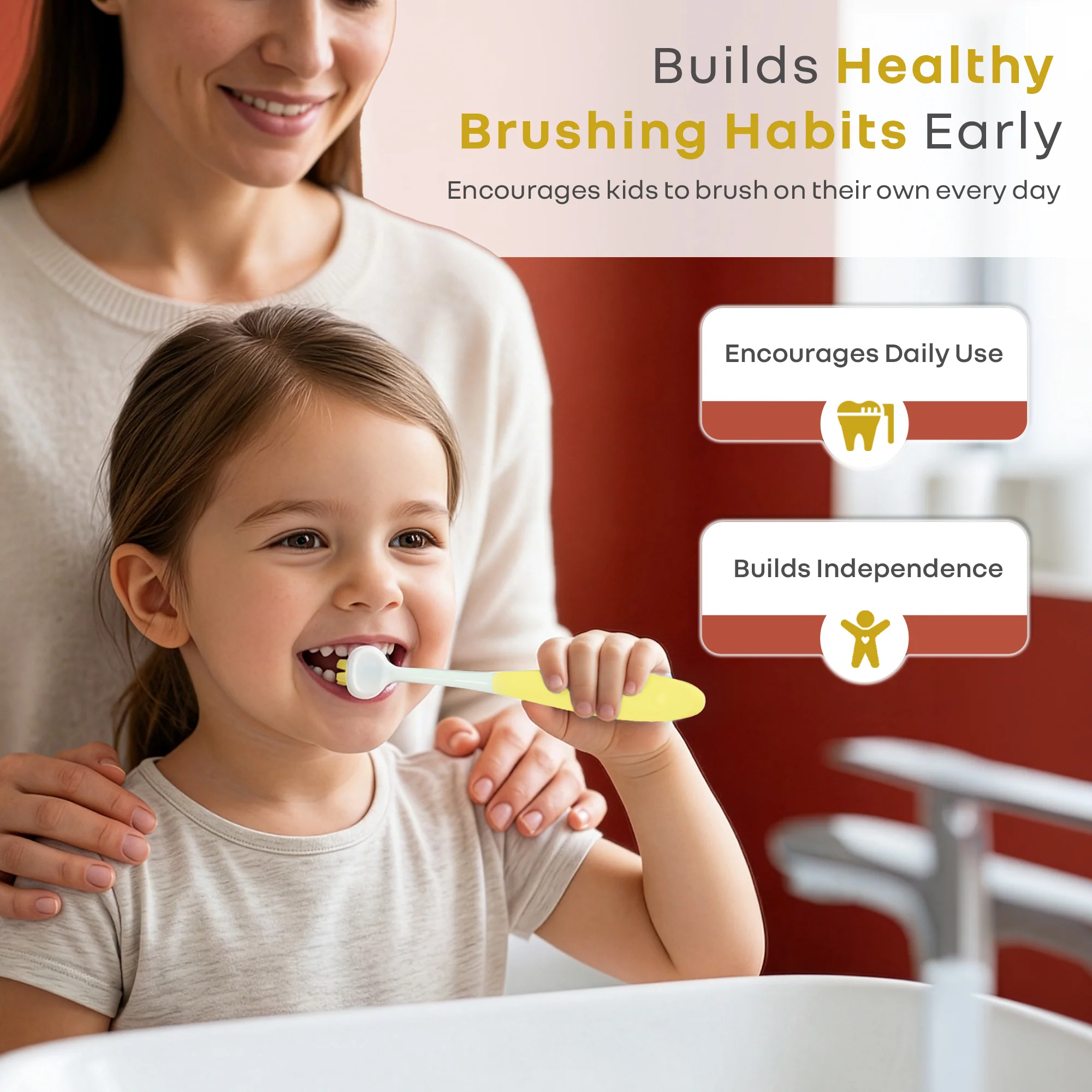 Tiny Smiles Poppins Kids Toothbrush, 3-Sided 360° Cleaning, Ultra Soft PBT Bristles - Image 5