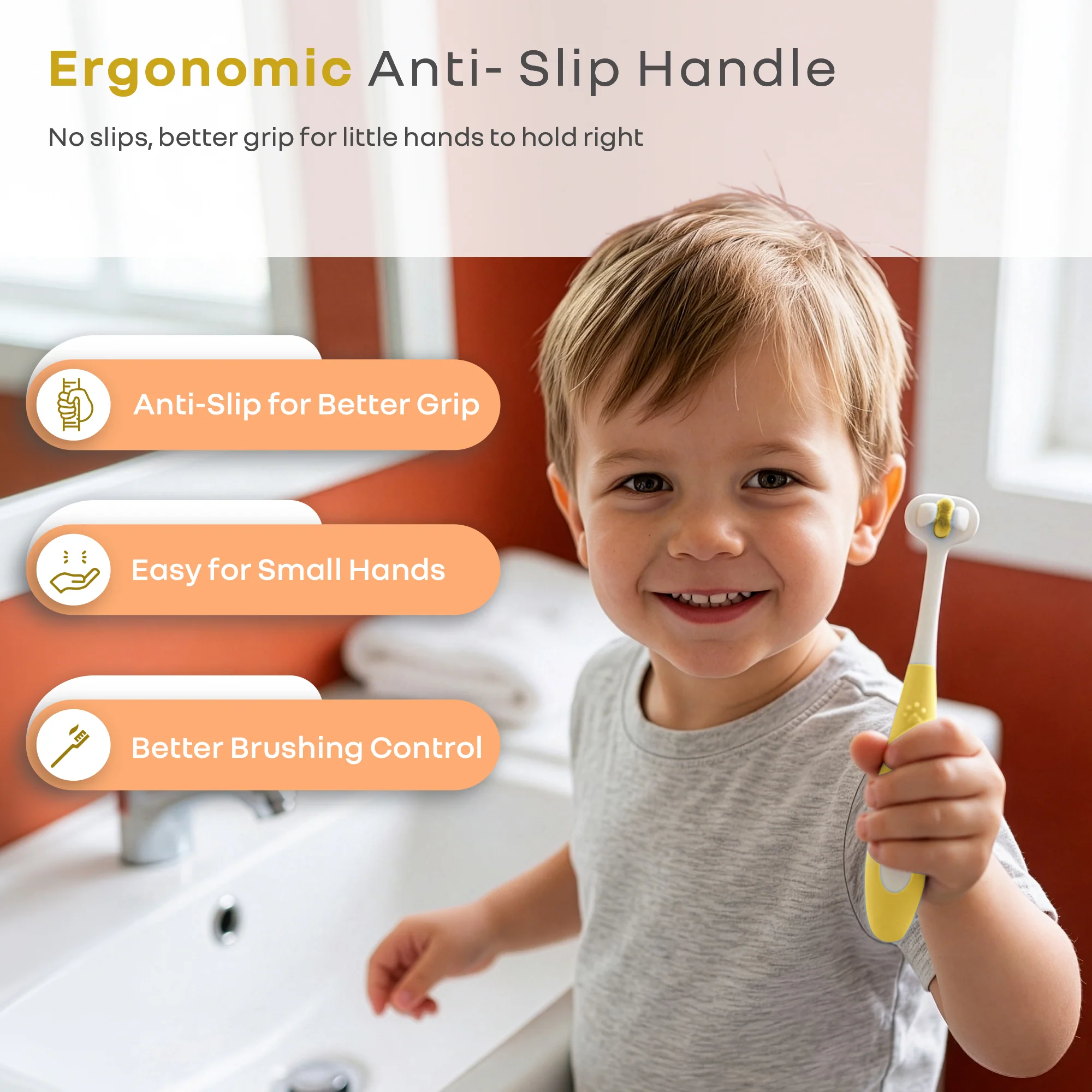 Tiny Smiles Poppins Kids Toothbrush, 3-Sided 360° Cleaning, Ultra Soft PBT Bristles - Image 6