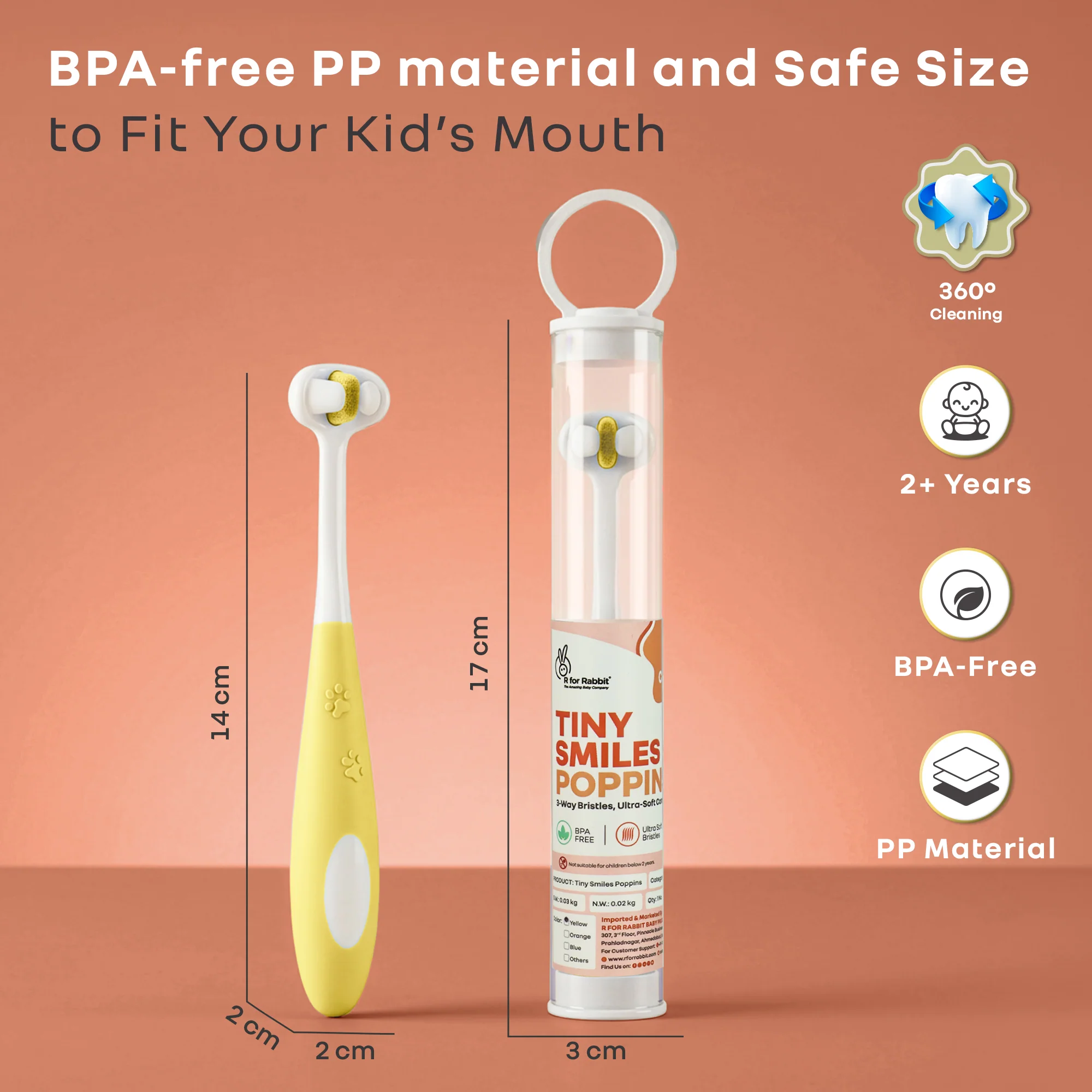 Tiny Smiles Poppins Kids Toothbrush, 3-Sided 360° Cleaning, Ultra Soft PBT Bristles - Image 8