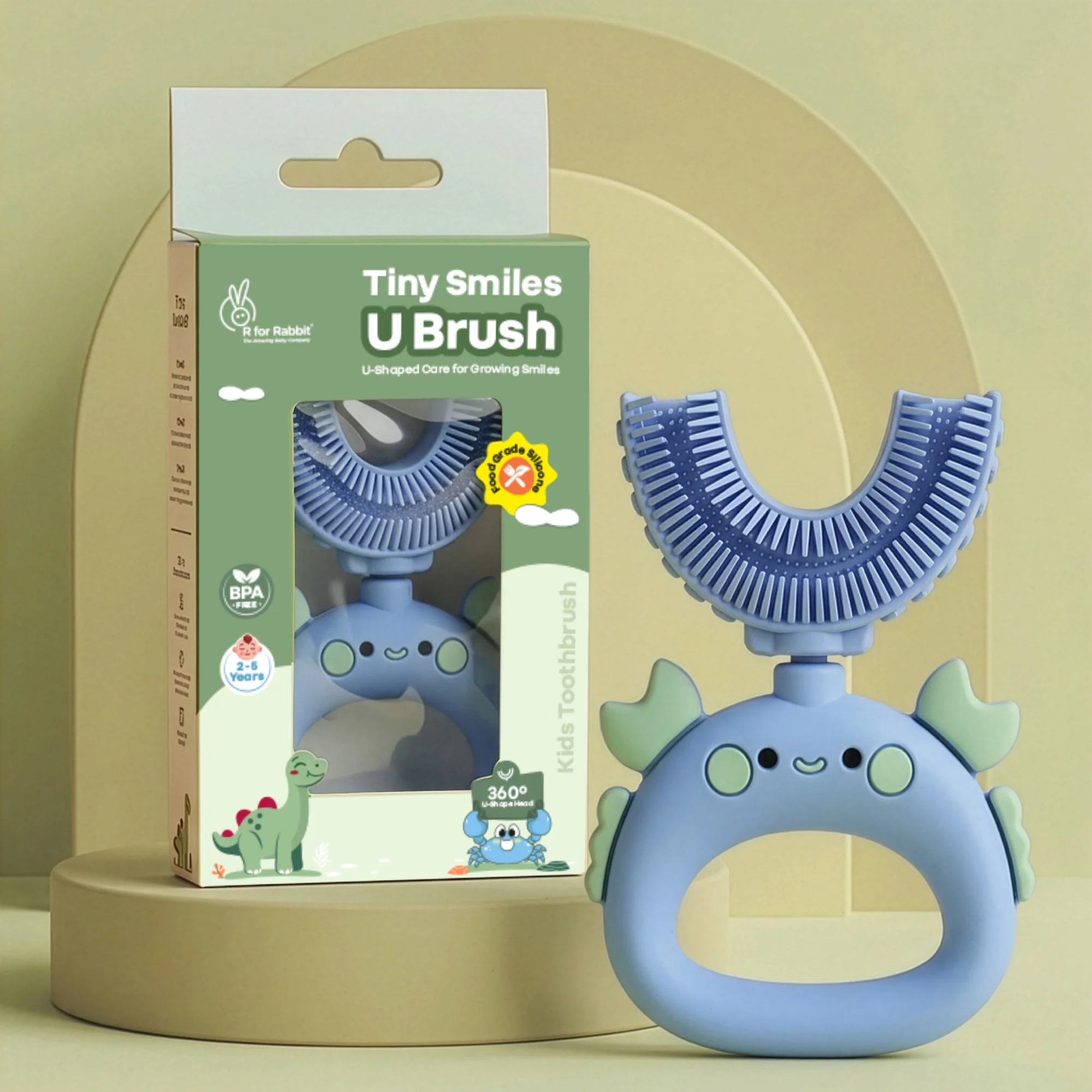 Tiny Smiles U Brush for Kids 2-5 Years, 360° U Shape Cleaning, Ultra Soft Silicone Bristles