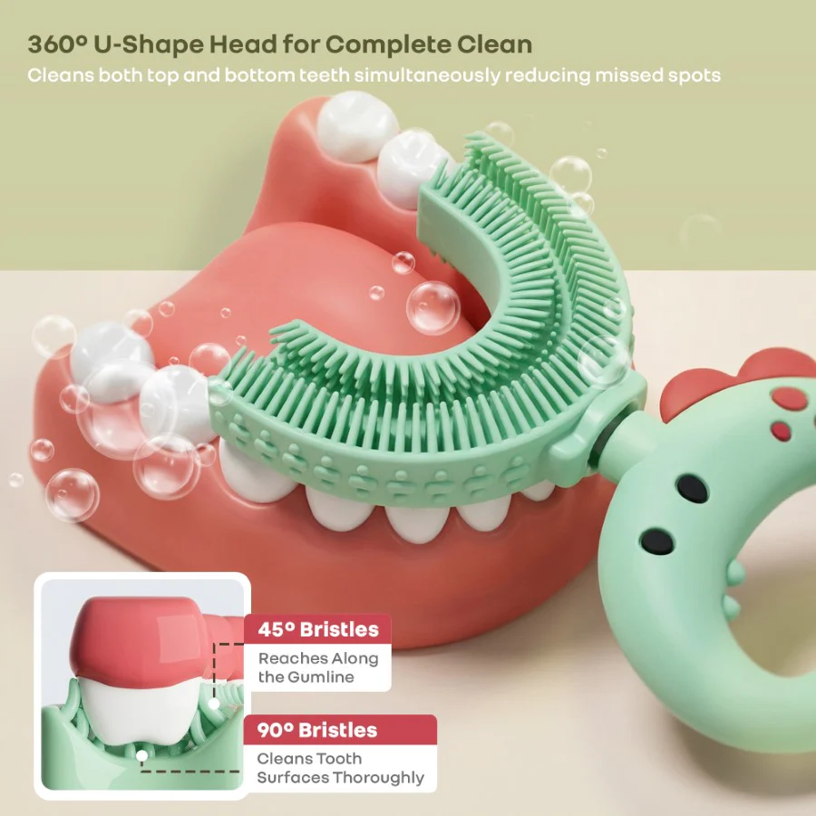 Tiny Smiles U Brush for Kids 2-5 Years, 360° U Shape Cleaning, Ultra Soft Silicone Bristles - Image 10
