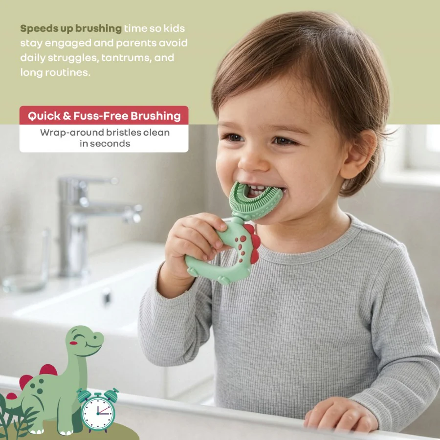 Tiny Smiles U Brush for Kids 2-5 Years, 360° U Shape Cleaning, Ultra Soft Silicone Bristles - Image 12