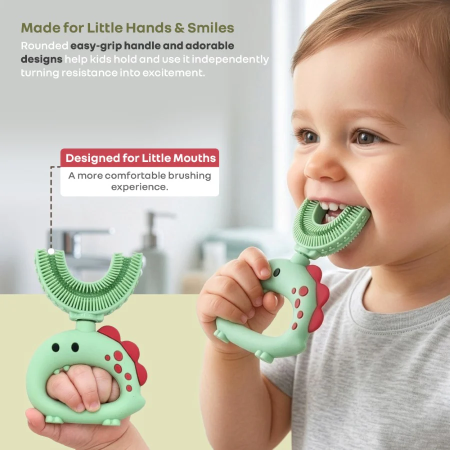 Tiny Smiles U Brush for Kids 2-5 Years, 360° U Shape Cleaning, Ultra Soft Silicone Bristles - Image 13