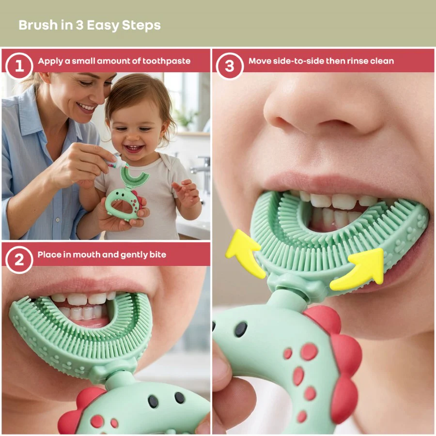 Tiny Smiles U Brush for Kids 2-5 Years, 360° U Shape Cleaning, Ultra Soft Silicone Bristles - Image 14