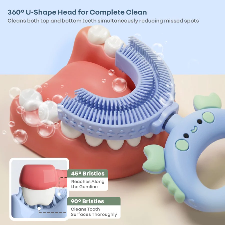 Tiny Smiles U Brush for Kids 2-5 Years, 360° U Shape Cleaning, Ultra Soft Silicone Bristles - Image 2