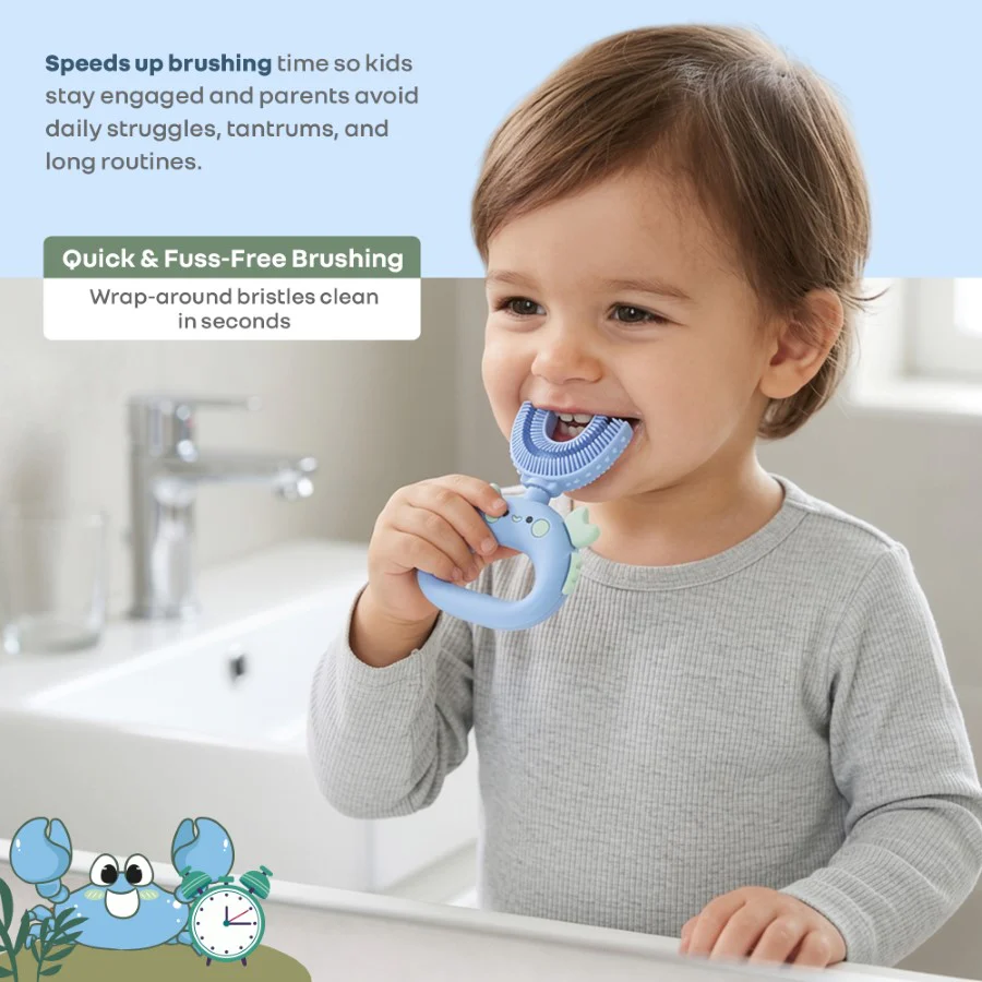Tiny Smiles U Brush for Kids 2-5 Years, 360° U Shape Cleaning, Ultra Soft Silicone Bristles - Image 4