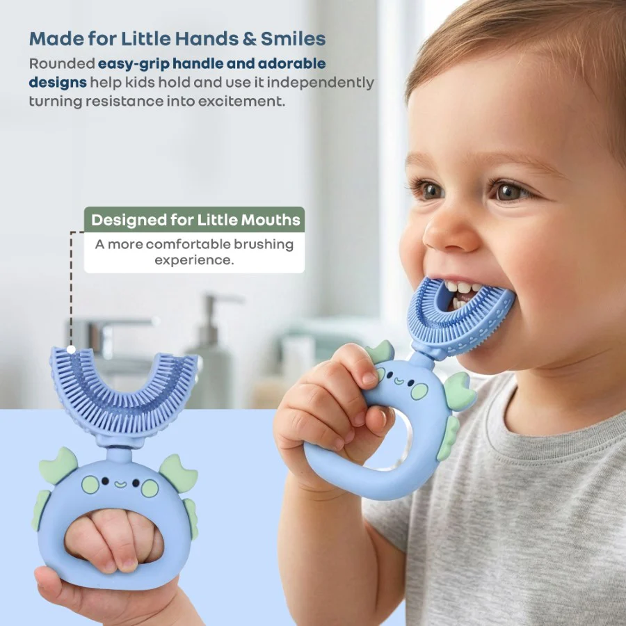 Tiny Smiles U Brush for Kids 2-5 Years, 360° U Shape Cleaning, Ultra Soft Silicone Bristles - Image 5