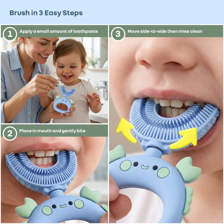 Tiny Smiles U Brush for Kids 2-5 Years, 360° U Shape Cleaning, Ultra Soft Silicone Bristles - Image 6